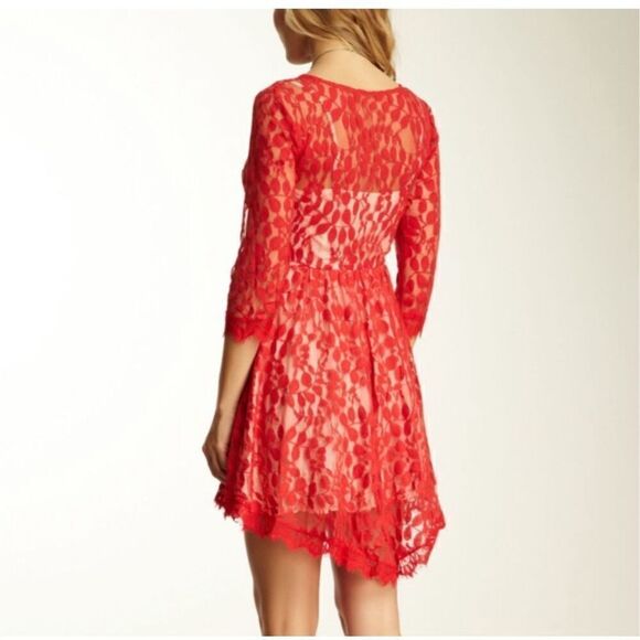 Free People semi sheer hot red dress sz 10 - Picture 2 of 6